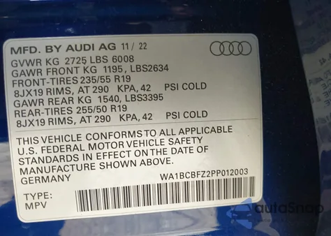 2023 Audi Q4 E-Tron Premium Plus 40 Rwd z USA, uszkodzony, nr VIN WA1BCBFZ2PP012003